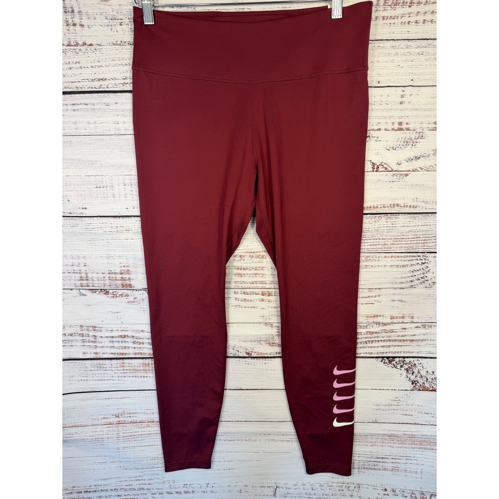 Nike Leggings Womens Large Burgundy Dri-FIT 7/8 Mid Rise Swoosh NWT  Tight Fit